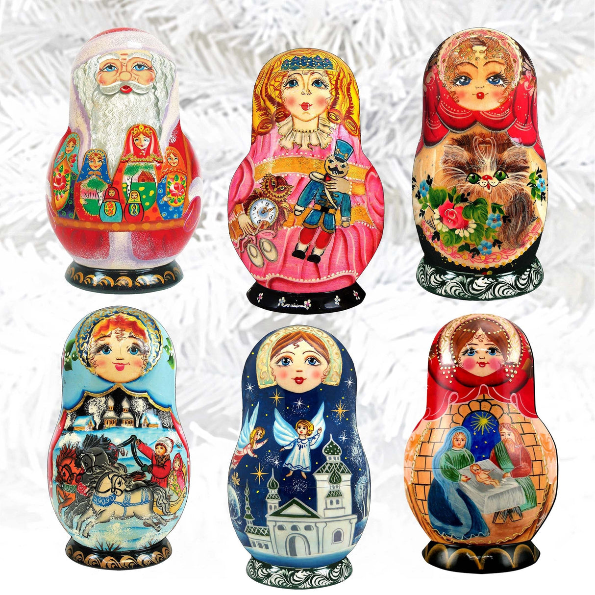 Nested Dolls Decorative Wooden Clip-on Ornaments Set of 6 by G. Debrekht - Christmas Decor - 8090130C-S6