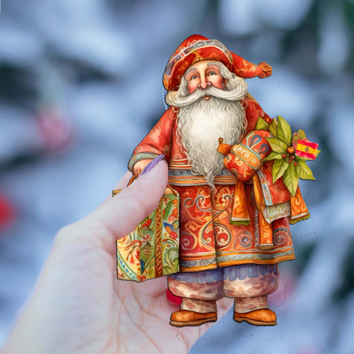 Papá Noel de todo el mundo - Papá Noel de inspiración española - Juego de 3 adornos de madera de G. DeBrekht - Decoración navideña de Papá Noel y muñeco de nieve - 8091305S3