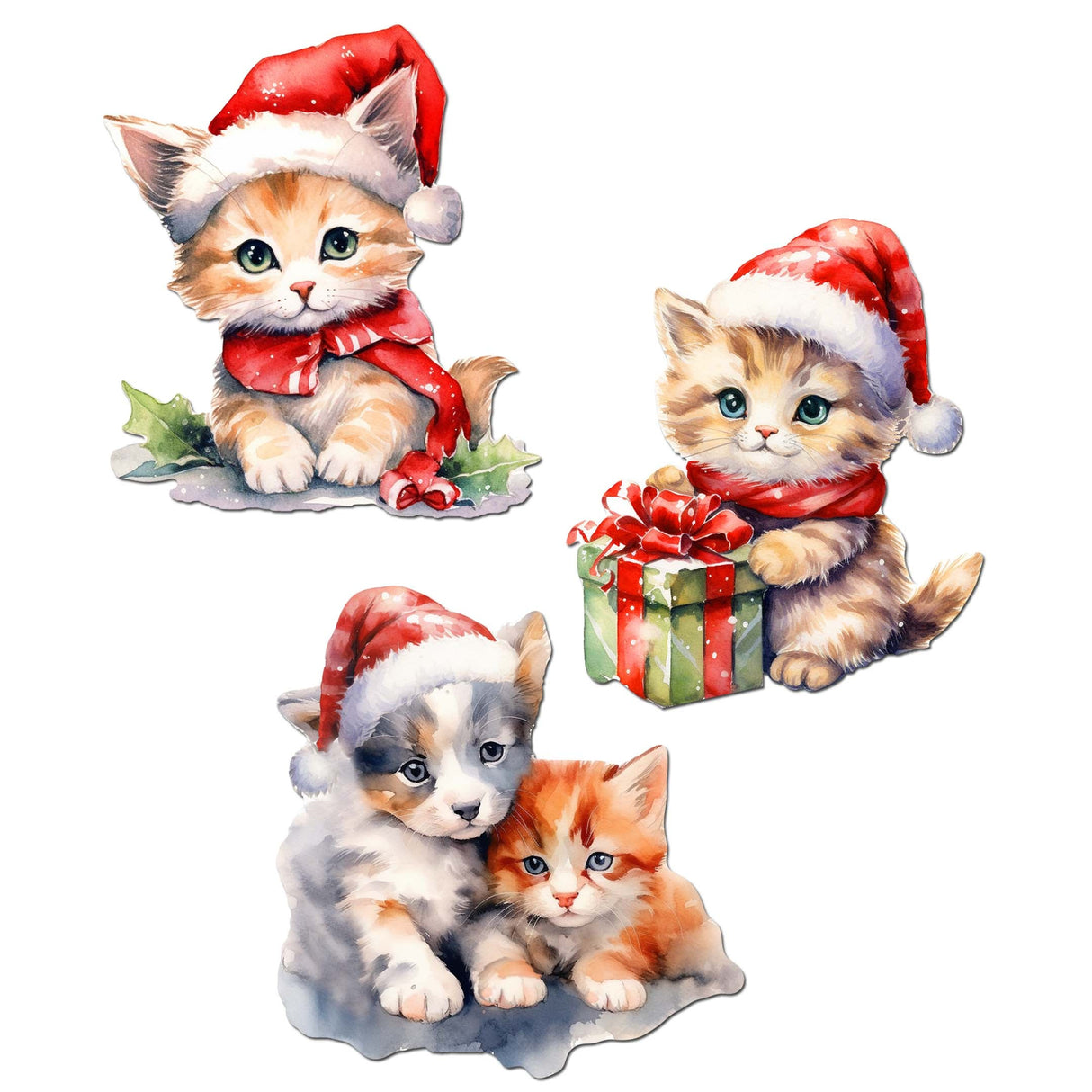 Christmas Cats Decorative Wooden Clip-on Ornaments Set of 3 by G. Debrekht - Christmas Decor - 8091016C-S3