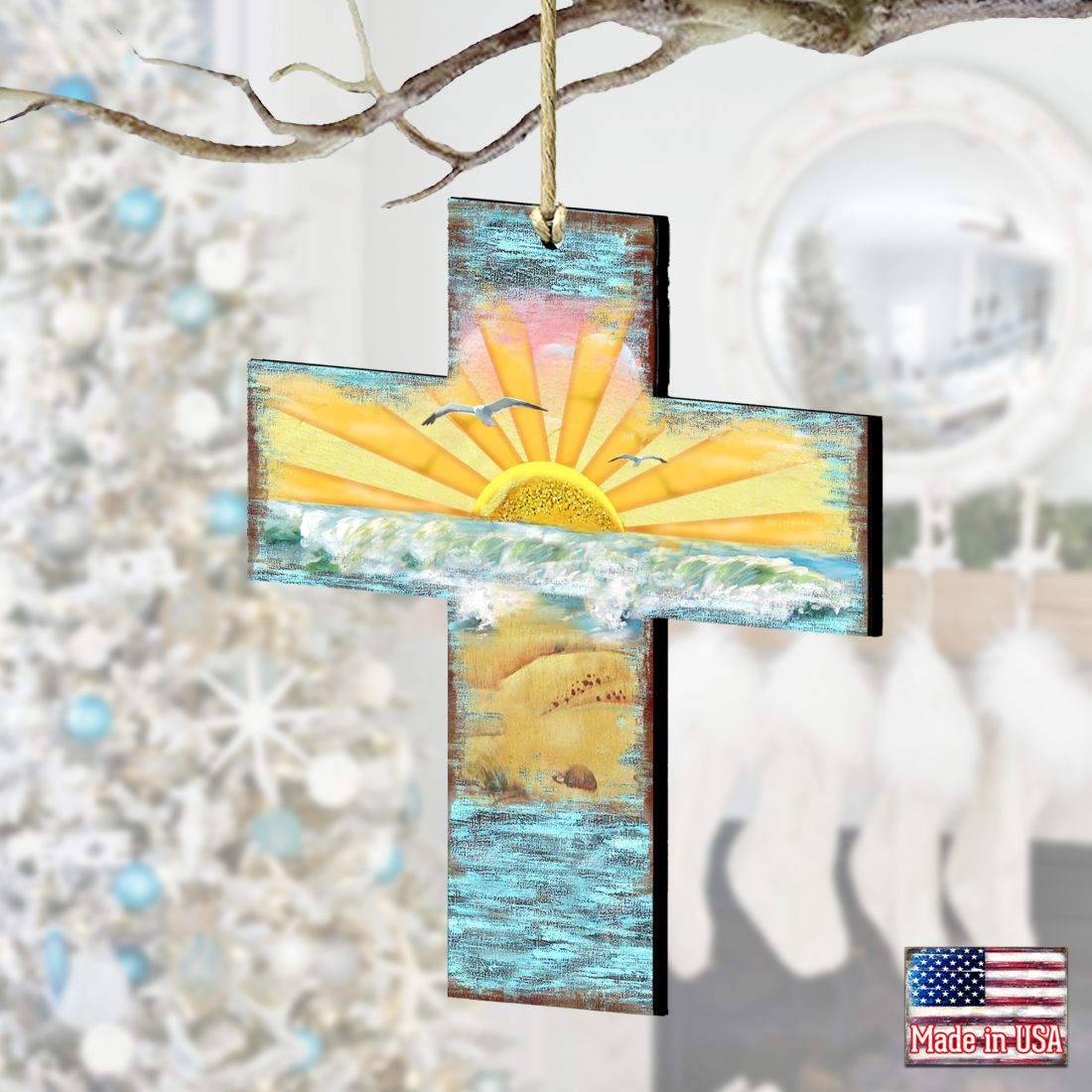 Coastal Cross Wooden Ornaments by G. DeBrekht - Coastal Holiday Decor - 8198313
