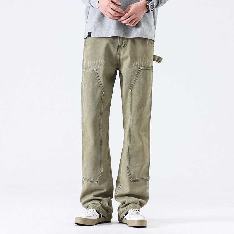American High Street Vibe Wind Washed Distressed Army Green Jeans - Lootquake