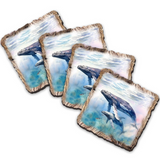 Humpback Whale Wooden Cork Coasters Gift Set of 4 by Nature Wonders Coastal Nature Wildlife Decor  - 95395C-S4