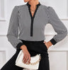 Ladies' New Striped V-neck Cuff Collar Color Block Splicing Fashion Shirt - Lootquake