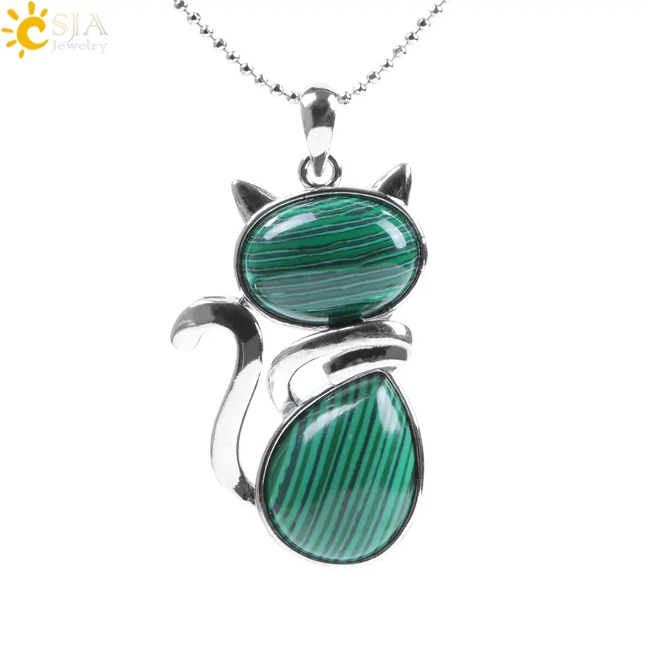 Cat Shape Natural Stone Necklaces With Beads Chain - Lootquake
