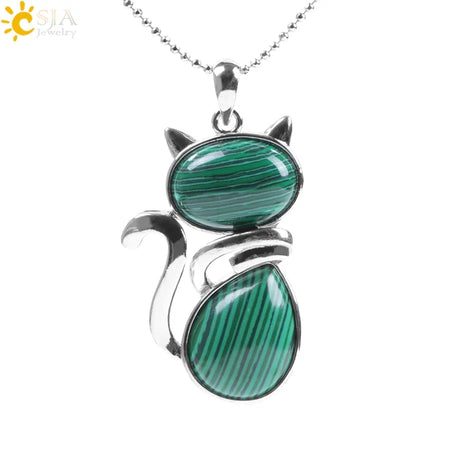 Cat Shape Natural Stone Necklaces With Beads Chain - Lootquake