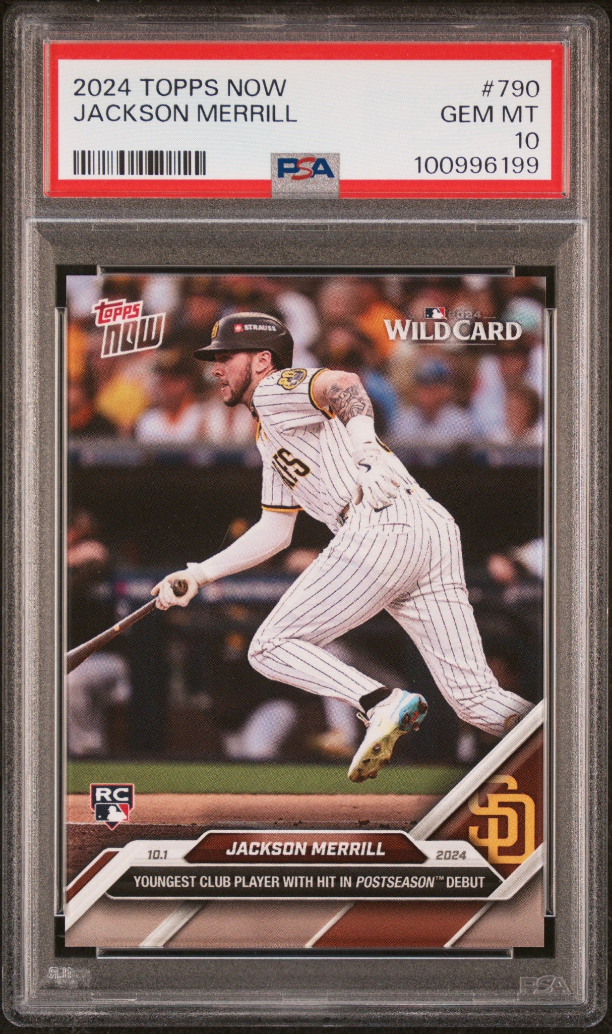 Tarjeta de béisbol Jackson Merrill #790 Rookie RC de Topps Now, calificada en 2024, PSA 10 Gem Mint