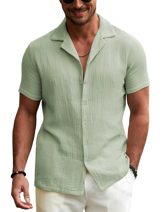 URRU Shirts for Men Casual Summer Button Up Shirts Green Beach Shirts Short Sleeve Cuban Hawaiian Shirts Big and Tall (Light Army Green XX-Large) - Lootquake