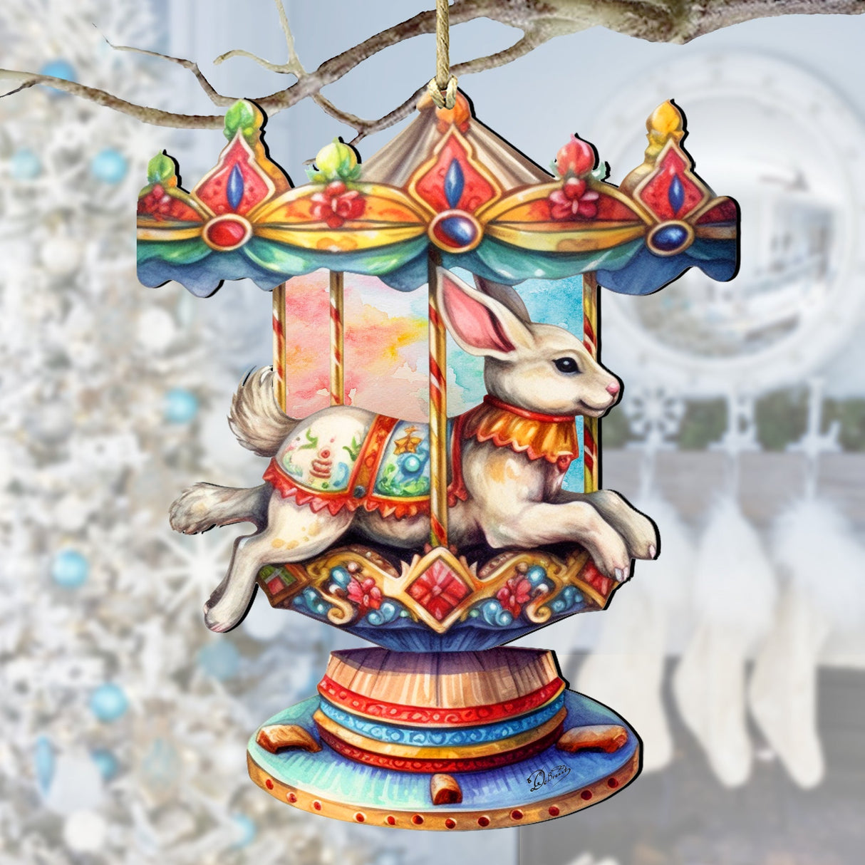 Carousel Bunny Wooden Ornaments by G. Debrekht - Christmas Decor - 8100195-1