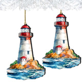 Nautical Christmas Ornaments - Lighthouse Wooden Ornaments by G.Debrekht Coastal Holiday Decor - 8688197