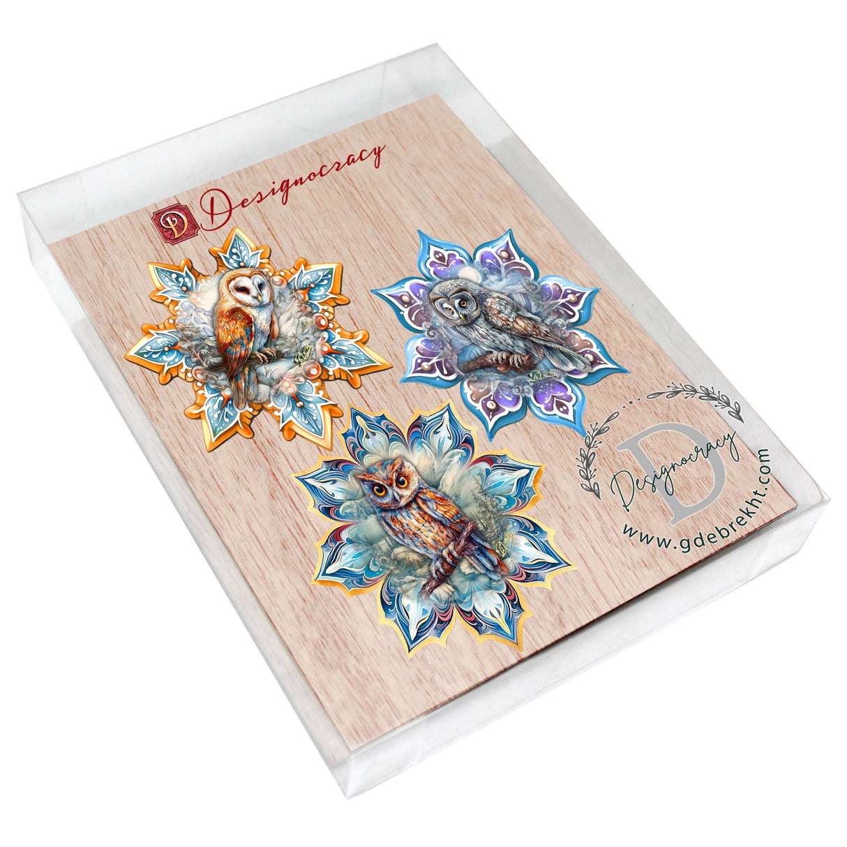 Owls Snowflake Wooden Ornaments Set of 3 by G. Debrekht - Nature Wildlife Decor - 8090152-S3