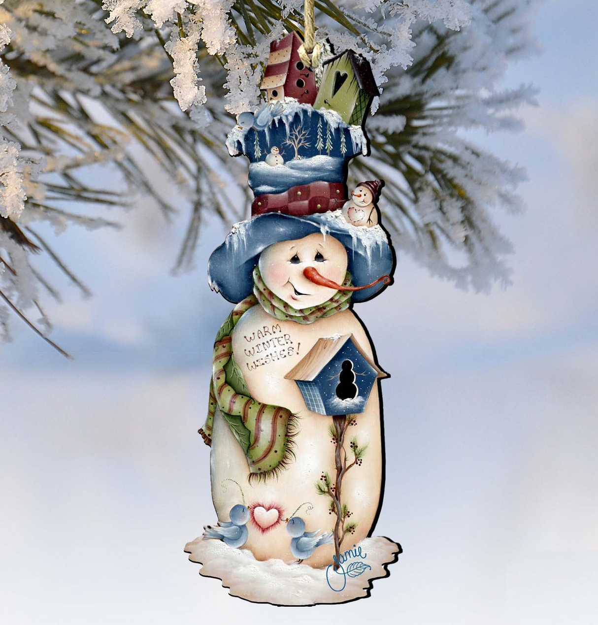 Freezing Frank Wooden Ornaments by Jamie Mills-Price - Christmas Santa Snowman Decor - 8457515