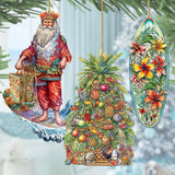 Santas Around the World - Hawaiian Inspired Santa - Wooden Ornaments Set of 3 by G. DeBrekht Christmas Santa Snowman Decor - 8091313S3