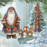 Papá Noel de todo el mundo - Papá Noel de inspiración alaskeña - Juego de 3 adornos de madera de G. DeBrekht - Decoración navideña de Papá Noel y muñeco de nieve - 8091314S3