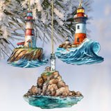 Lighthouse Decorative Wooden Ornaments Set of 3 by G. Debrekht - Coastal Decor - 8091022-S3