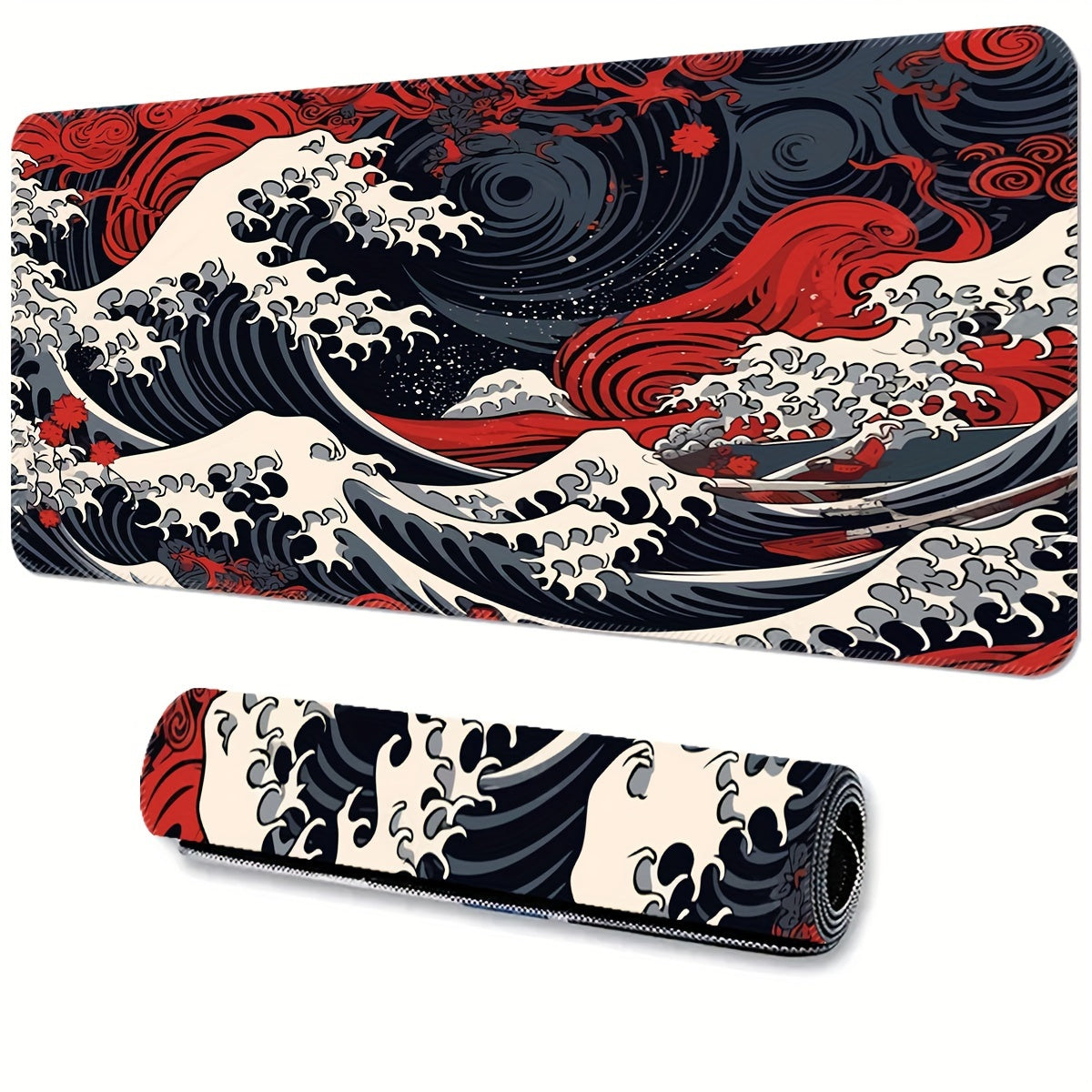 Grand tapis de souris de jeu Red Wave – Tapis de bureau en caoutchouc antidérapant avec bords cousus avec précision, lavable, forme rectangulaire oblongue pour l'eSport et le bureau