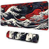 Grand tapis de souris de jeu Red Wave – Tapis de bureau en caoutchouc antidérapant avec bords cousus avec précision, lavable, forme rectangulaire oblongue pour l'eSport et le bureau
