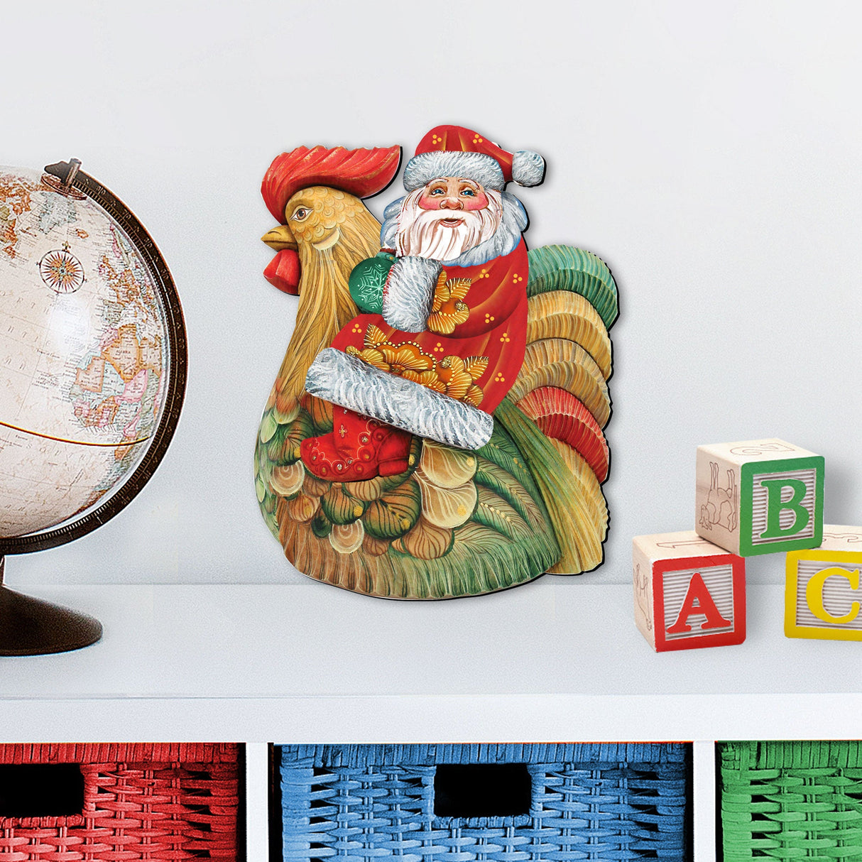 Decoración navideña para puerta con gallo de Papá Noel de G. DeBrekht - Decoración navideña con muñeco de nieve de Papá Noel - 8111340H