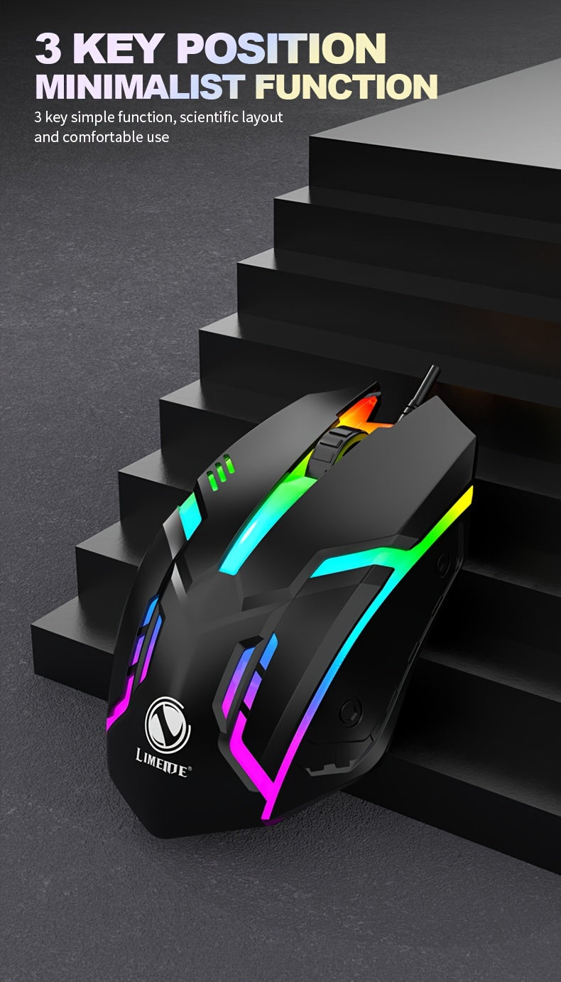 Ratón USB universal con cable y luz: sensor óptico de alta precisión, diseño ergonómico, luces LED luminosas, listo para usar, compatible con computadoras de escritorio, portátiles y juegos de eSports. Ratón para juegos competitivos, económico y duradero.