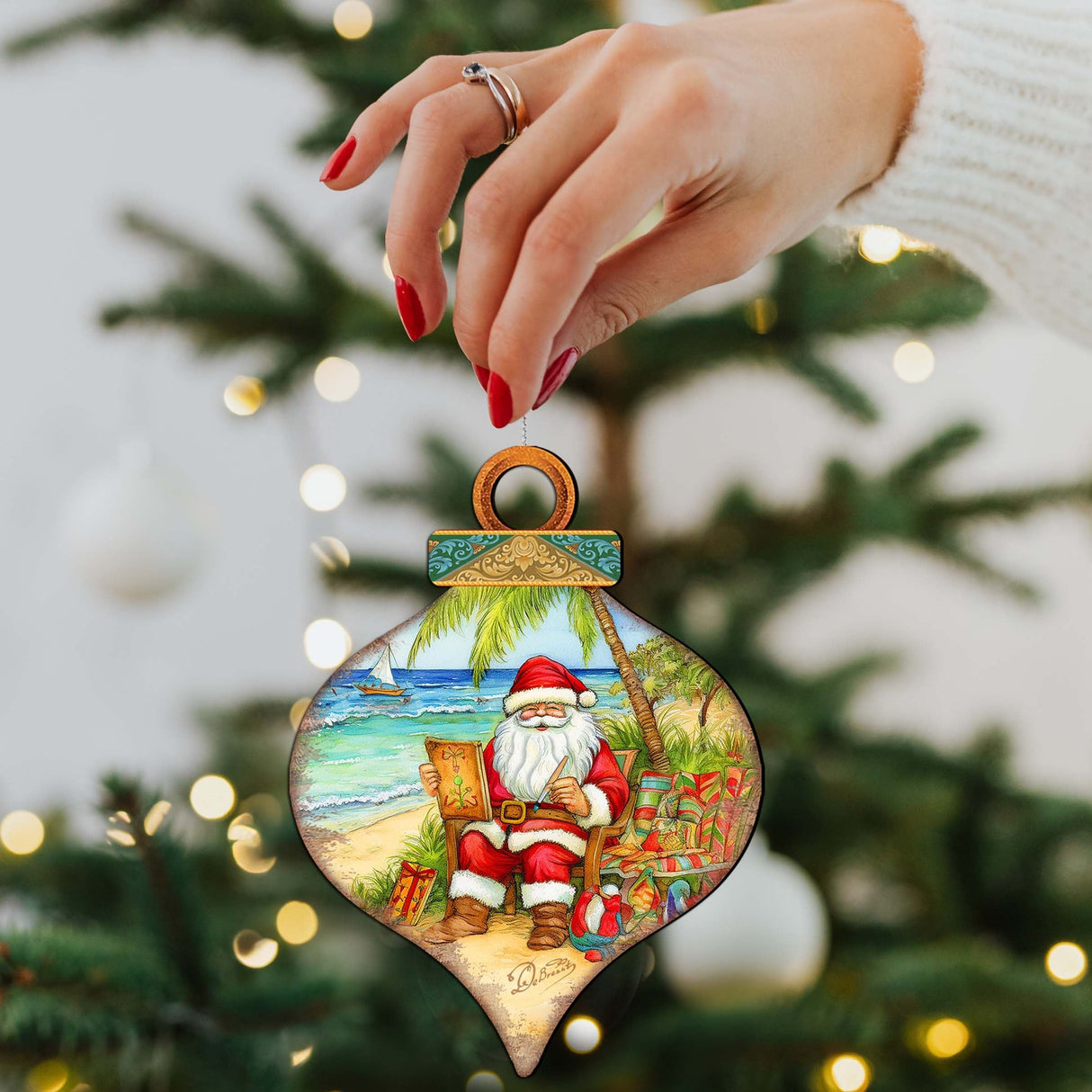 Beach Themed Ornaments - Santa's Artistry Wooden Ornaments by G. Debrekht Coastal Holiday Decor - 8688184