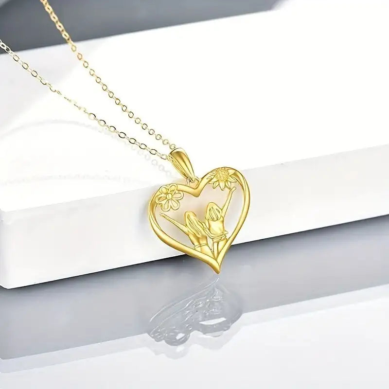 Sunflower Heart Pendant Necklace, Gold Colored Zinc Alloy - Lootquake