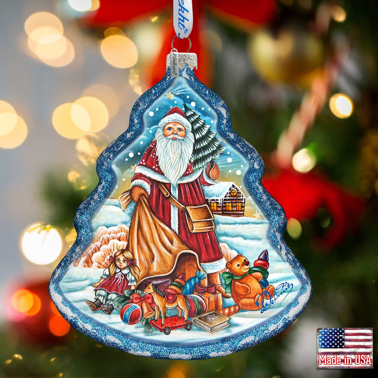 Nordic Santa Tree Glass Ornament by G. DeBrekht - Christmas Santa Snowman Decor - 762-026