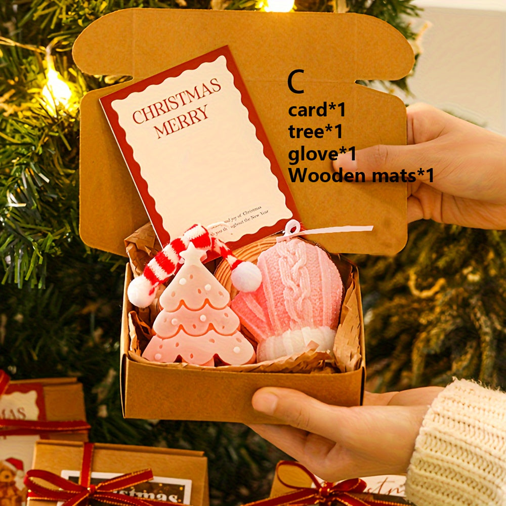 Christmas Scented Candle Gift Set - Creative Holiday Fragrance Box with Wooden Board & Card, Soy Wax, Ribbon Accents