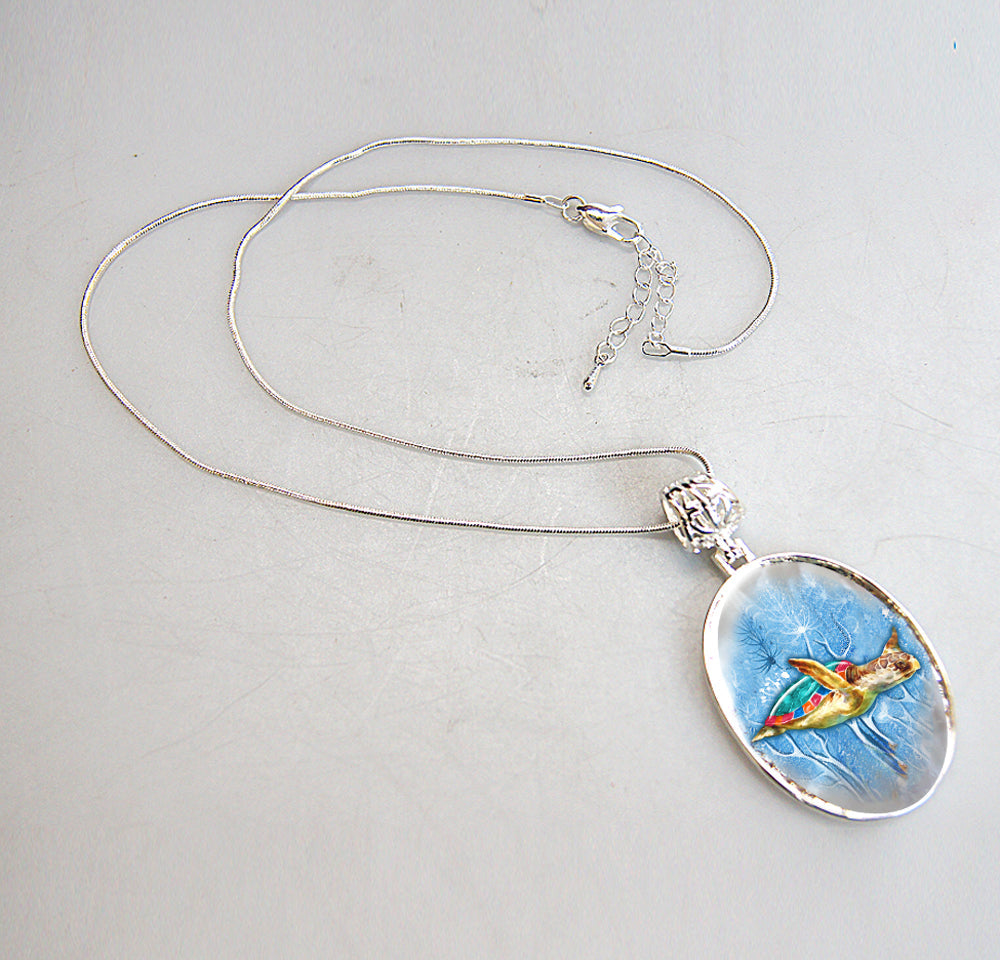 Collar con colgante de tortuga de nácar bañado en plata - 44053