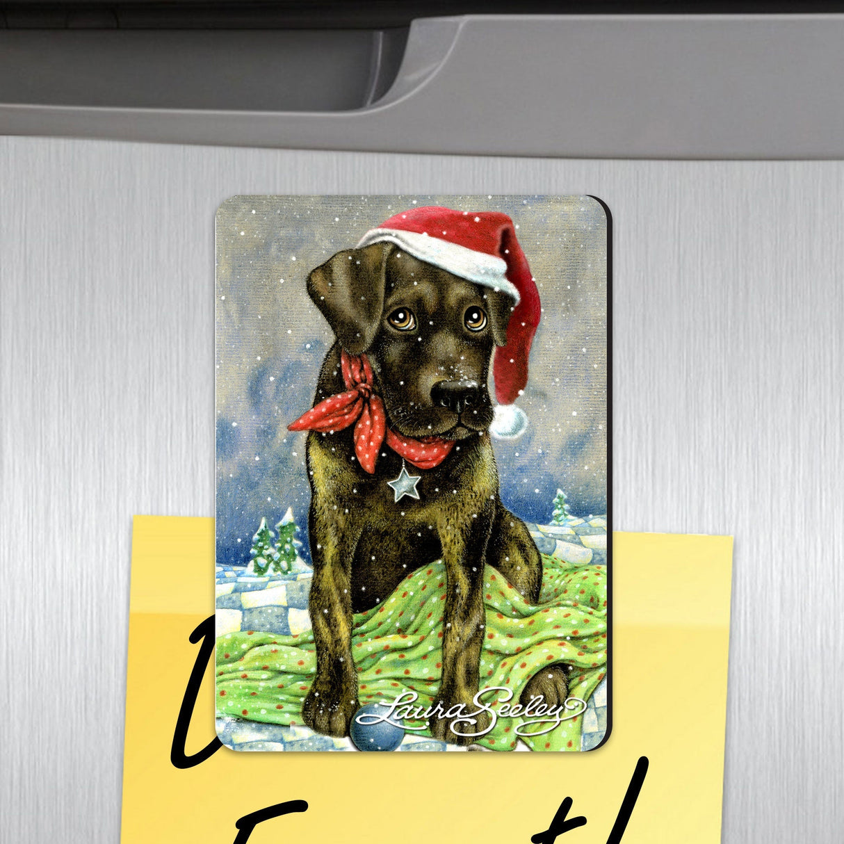 Flurries Fetch and Fun Santa Dog Wooden Refrigerator Magnets Set of 3