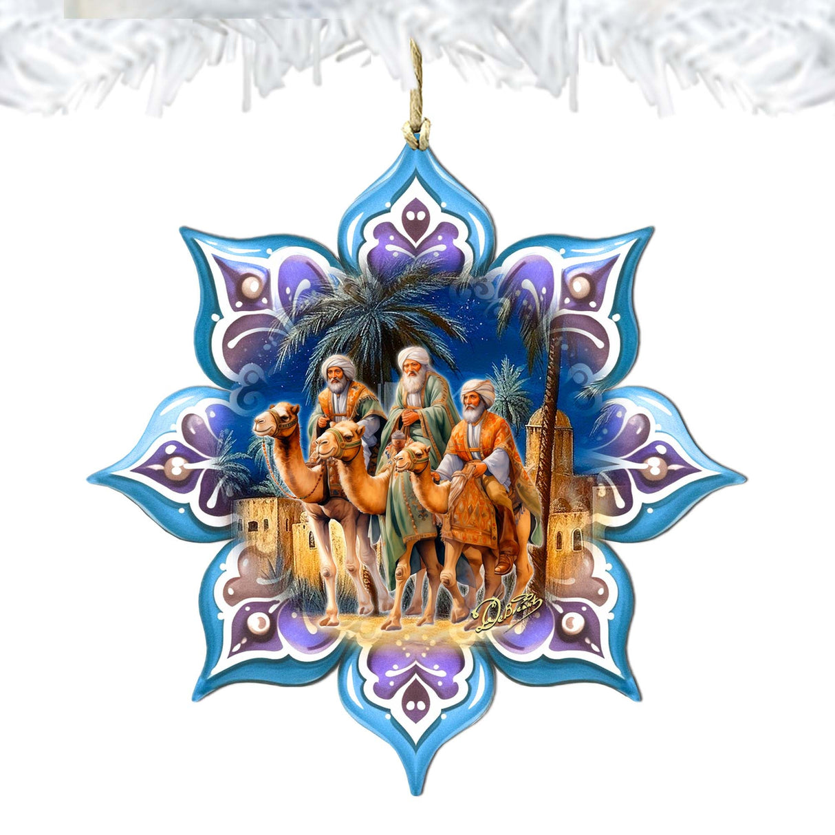 Three King's Journey Snowflake Wooden Ornaments by G. Debrekht - Nativity Holiday Decor - 8688438