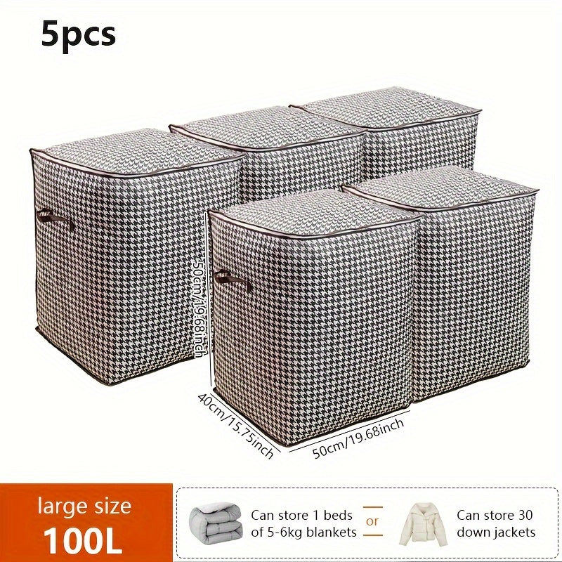 2pcs/5pcs Extra Large Capacity Stylish Houndstooth Storage Boxes - Durable, Space-Saving Closet Organizers with Handles for Easy Clothes, Blanket Storage and Organization at Home and Office