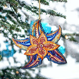 Nautical Christmas Ornaments - Mosaic Starfish Wooden Ornaments by G.Debrekht Coastal Holiday Decor - 8688180