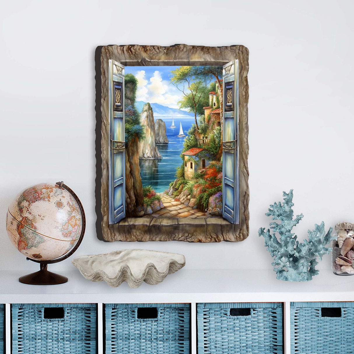 Arte mural con ventana de pueblo costero de G. DeBrekht Coastal Decor - 8492105W