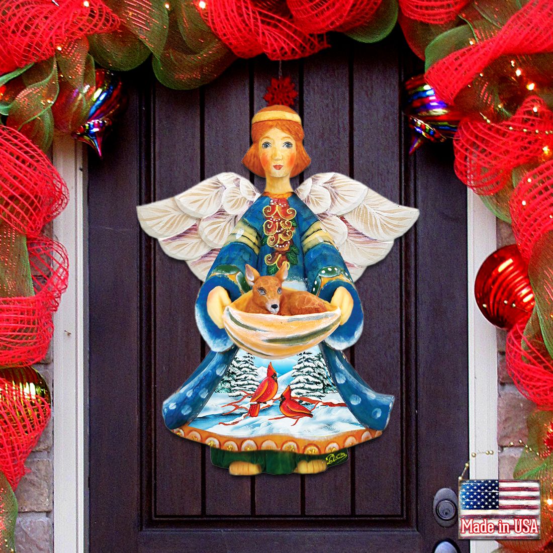Decoración para puerta de Natividad con Ciervo y Ángel de la Guarda de G. DeBrekht - Decoración navideña de Natividad - 8152510H