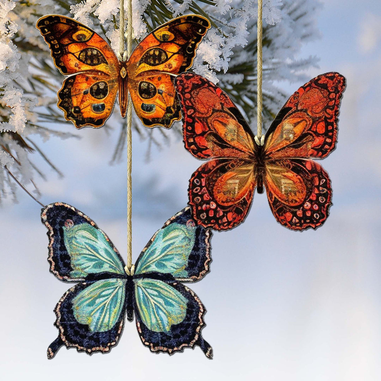 Summer Butterfly Decorative Wooden Ornaments of 3 by G. Debrekht - Wildlife Decor - 8091012-1-S3