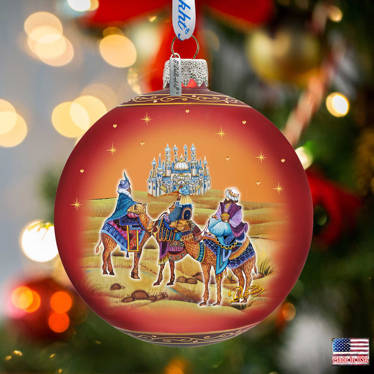 The Journey of the Three Wise Men Glass Ornament Limited Edition by G. DeBrekht - Inspirational Nativity Decor - 73860-3
