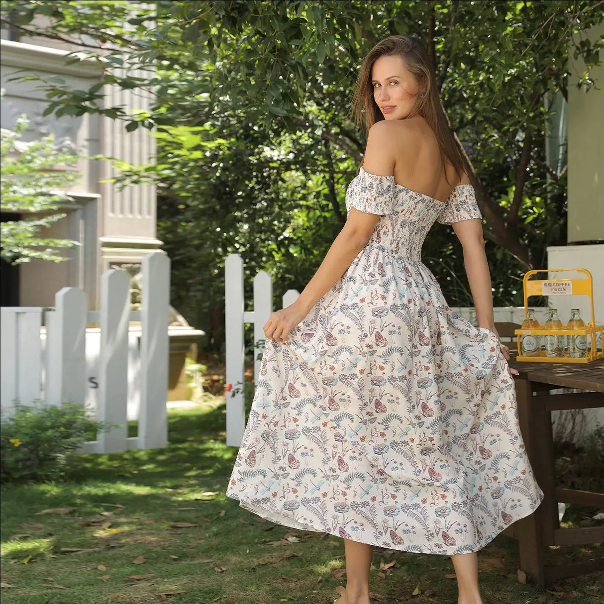 Women's Off Shoulder Strapless Floral Dress - Lootquake