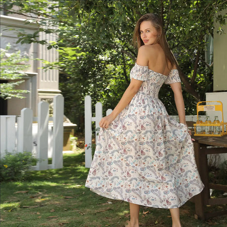 Women's Off Shoulder Strapless Floral Dress - Lootquake