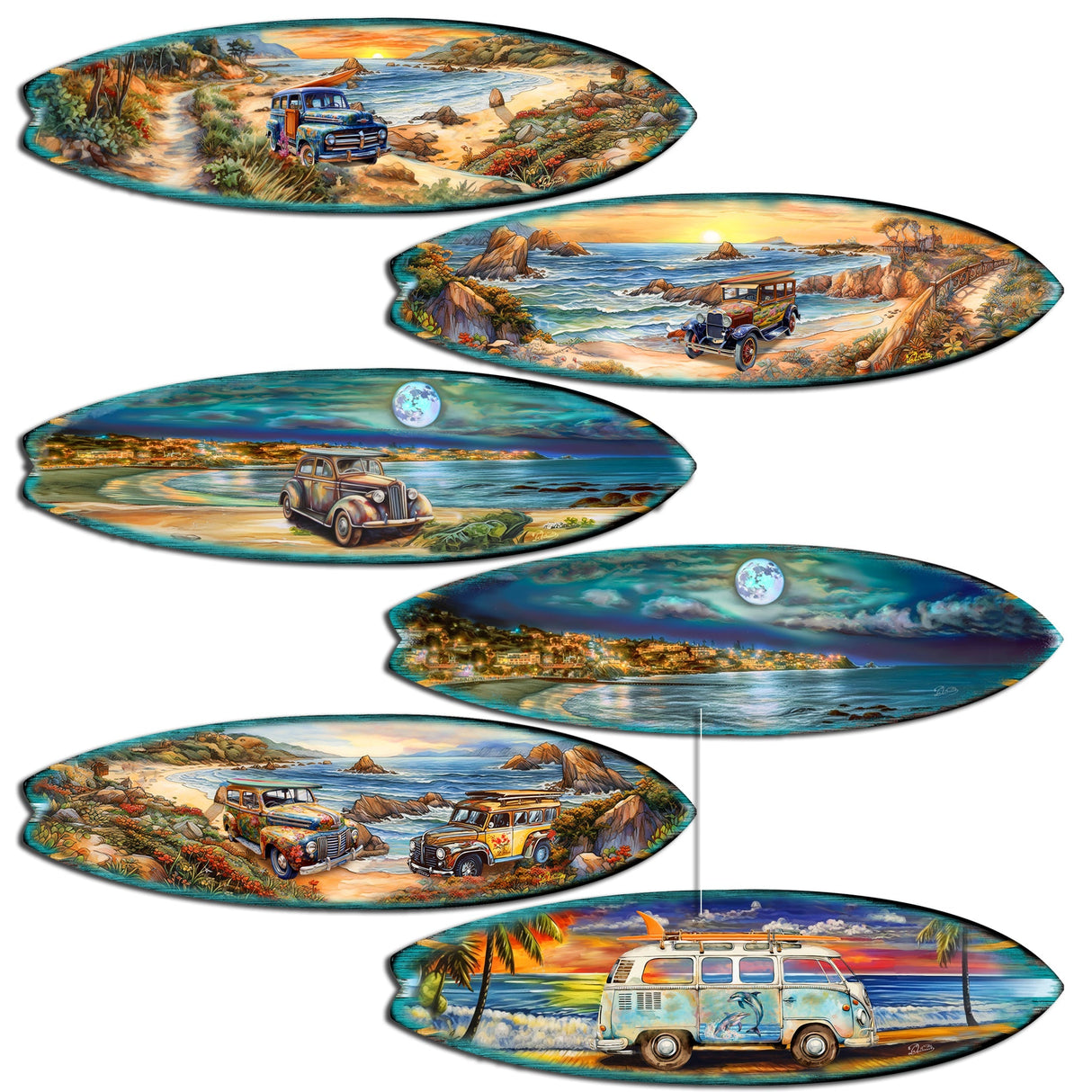 Ocean View Surfboards Decorative Wooden Magnets Set of 6 by G. Debrekht - Coastal Decor - 8090068G-S6