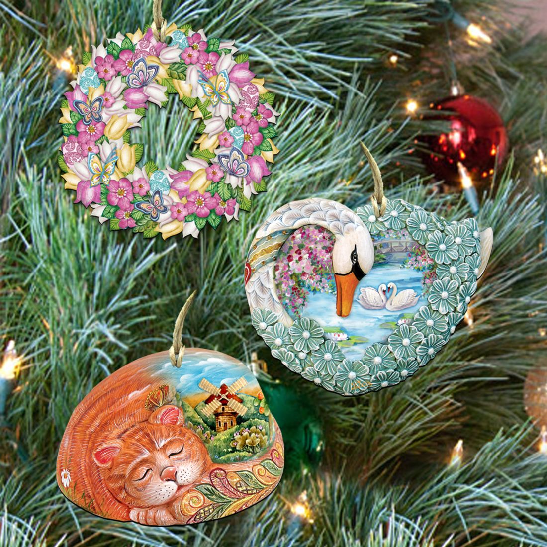 Valentine's Day Love Wooden Wreath Ornaments Set of 3 by G. DeBrekht - Easter Spring Decor - 8100032S3