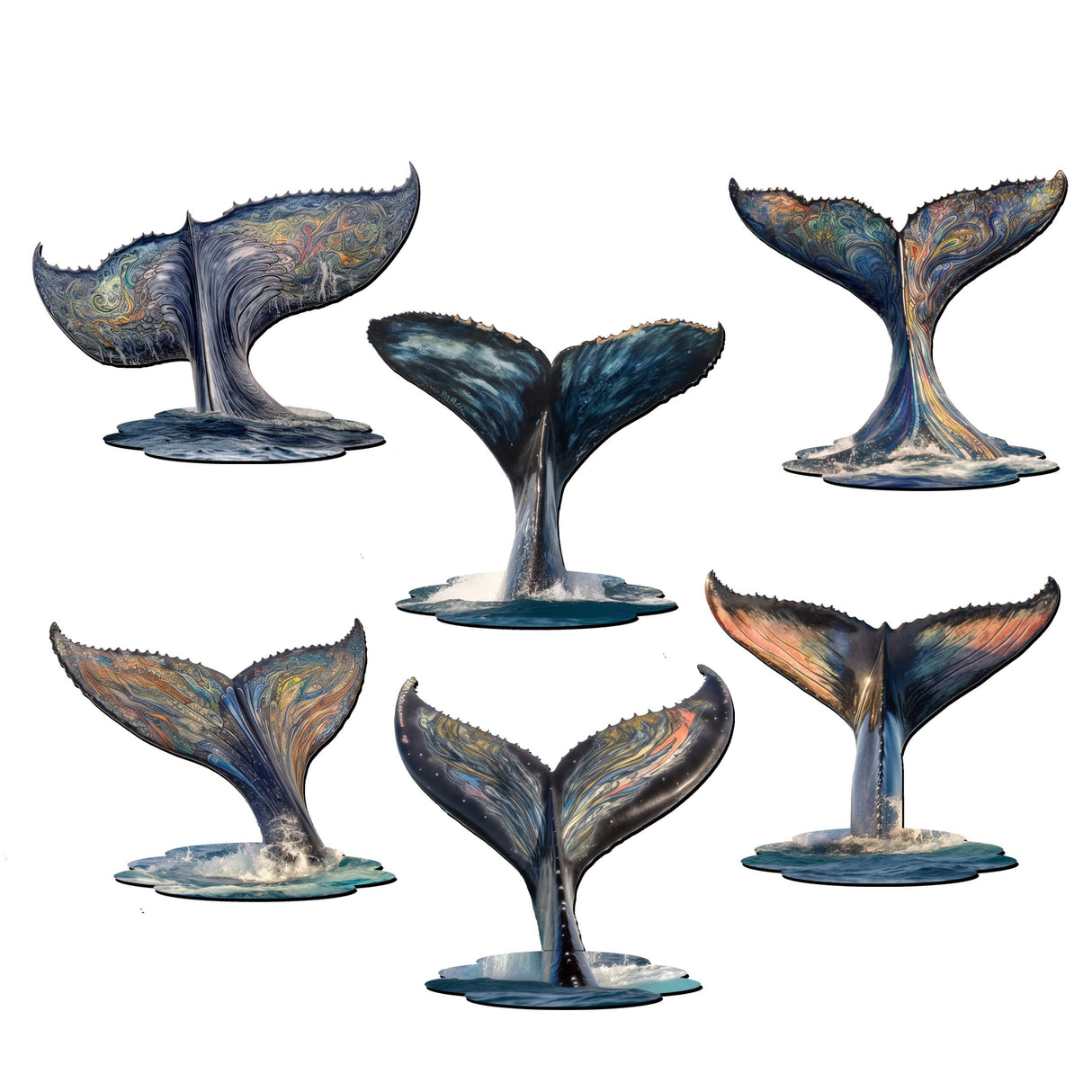 Juego de 6 imanes decorativos de madera "Historias de ballenas vibrantes" de G. Debrekht - Decoración costera con vida silvestre - 8090104G-S6