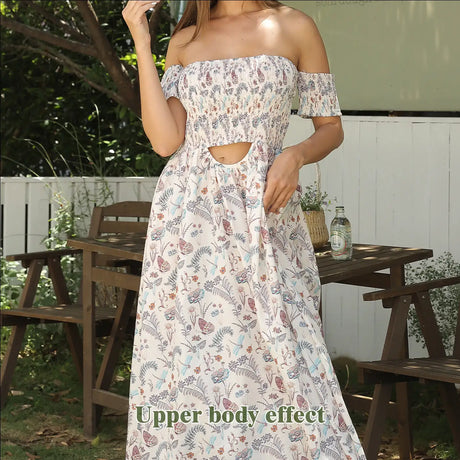 Women's Off Shoulder Strapless Floral Dress - Lootquake