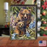 Grin &amp; Bear it - Arte mural de madera de madre y cachorro oso grizzly de J. Bergsma - Decoración de vida silvestre - 85922947B-JB