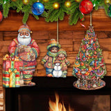 Papá Noel de todo el mundo - Papá Noel de inspiración afroamericana - Juego de 3 adornos de madera de G. DeBrekht - Decoración navideña de Papá Noel y muñeco de nieve - 8091310S3