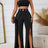Ladies' Solid Color Belt, Loose Wide Leg Slit, Elegant Straight Leg Pants - Lootquake