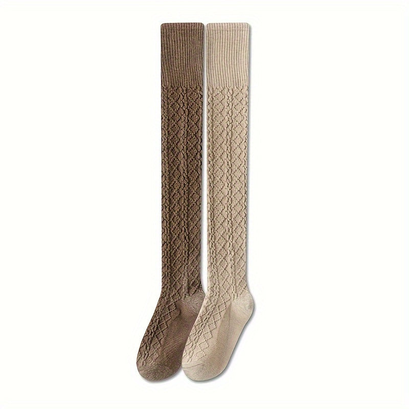 2 Pairs Solid Thigh High Stockings, Slim Fit Knitted Over The Knee Socks, Women's Stockings & Hosiery
