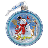 Night Snowman With Birds Glass Ornament by D. Gelsinger - Christmas Santa Snowman Décor - 71105C-DG