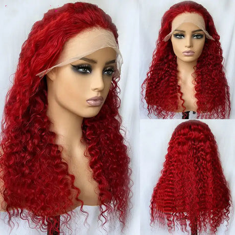 Red Deep Wave Human Hair Wig Real Headgear - Lootquake