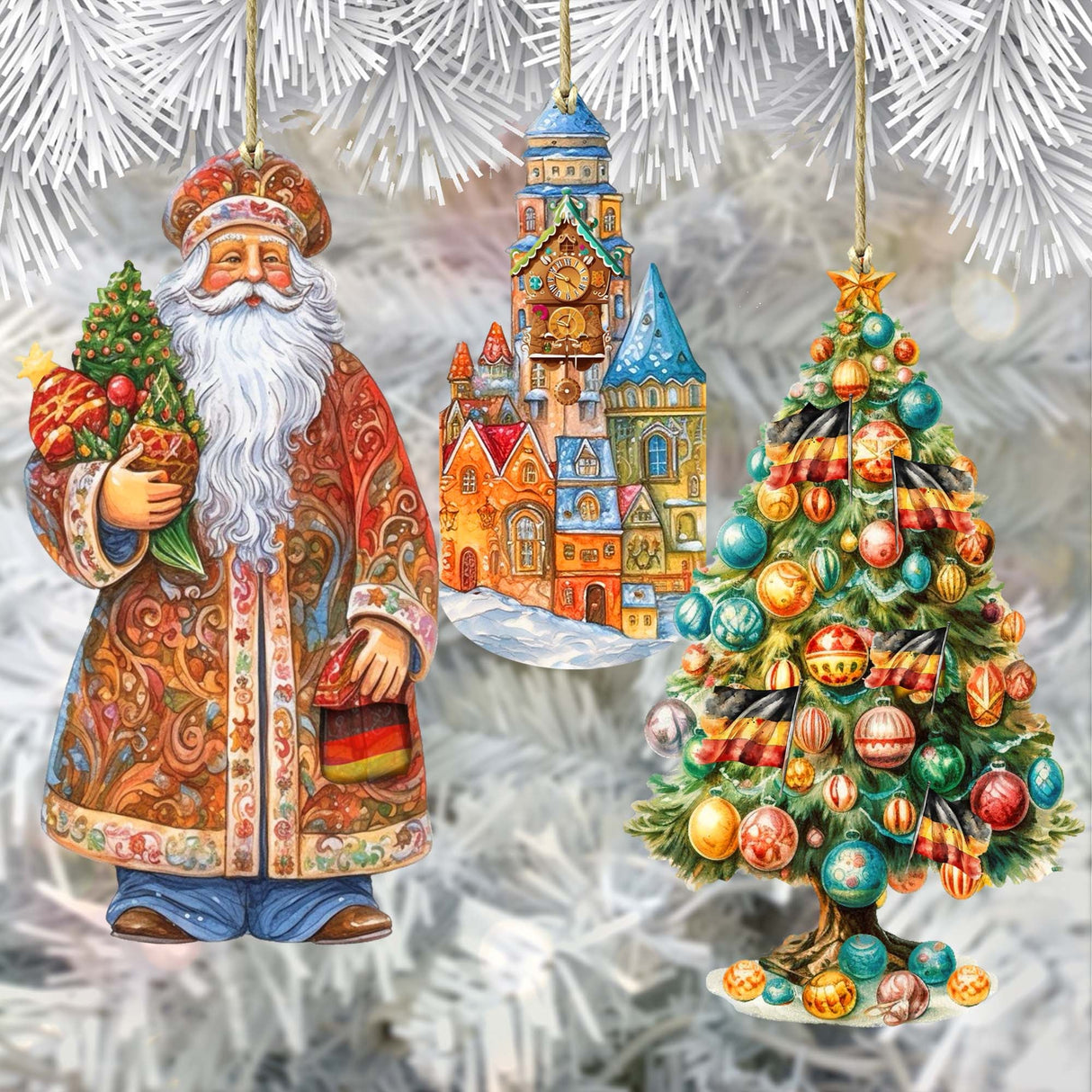 Papá Noel de todo el mundo - Papá Noel de inspiración alemana - Juego de 3 adornos de madera de G. DeBrekht - Decoración navideña de Papá Noel y muñeco de nieve - 8091304S3