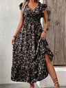 Fashion Floral Long Sleeve Waist Swing Dress