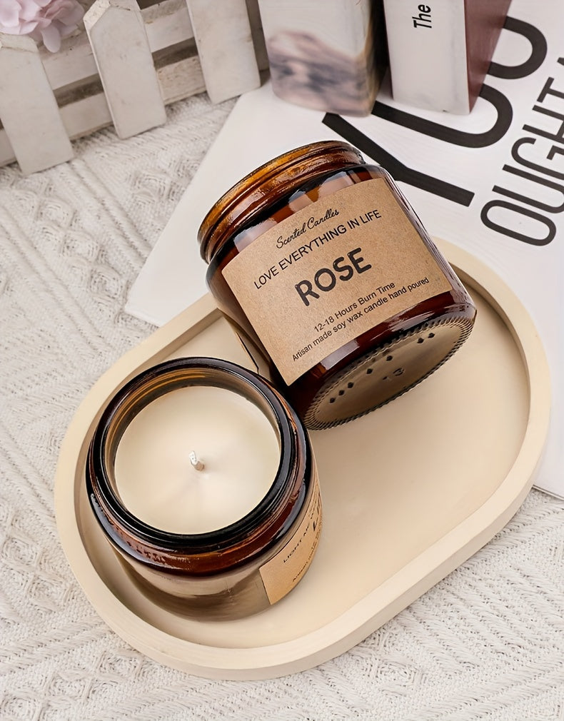 Vela artesanal con aroma a rosa, vertida a mano - Duración de 12 a 18 horas - Perfecta para el hogar, bodas o celebraciones de temporada